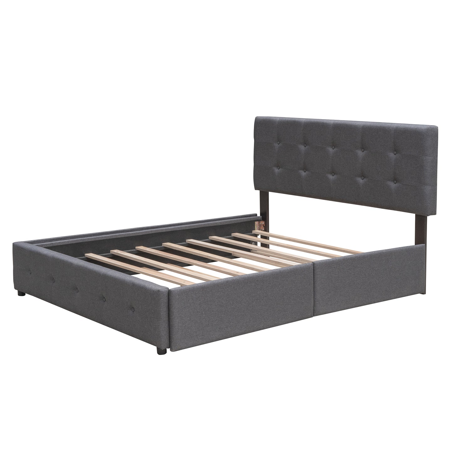 Draco Queen Size Platform Bed with 2 Drawers - Dark Gray