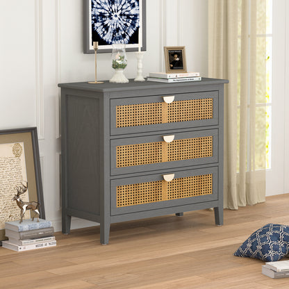 Valerie Natural Rattan 3 Drawer Cabinet - Gray