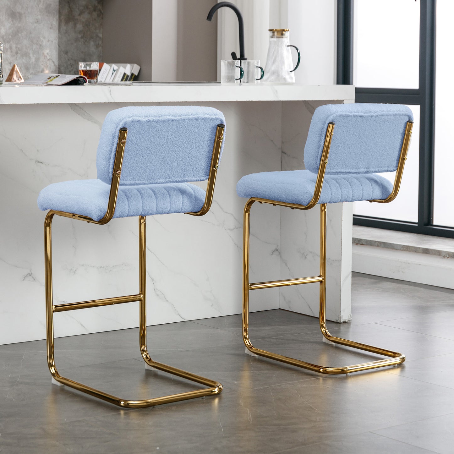 Theodore Fabric Modern Counter Height Stools - Blue Set of 2