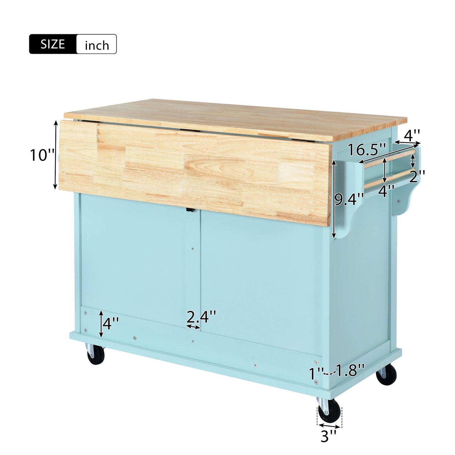 Culinary  Kitchen Cart with Countertop With Barn Door - Mint Green