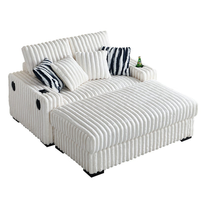 Gene Square Arm Loveseat With Ottoman - Beige