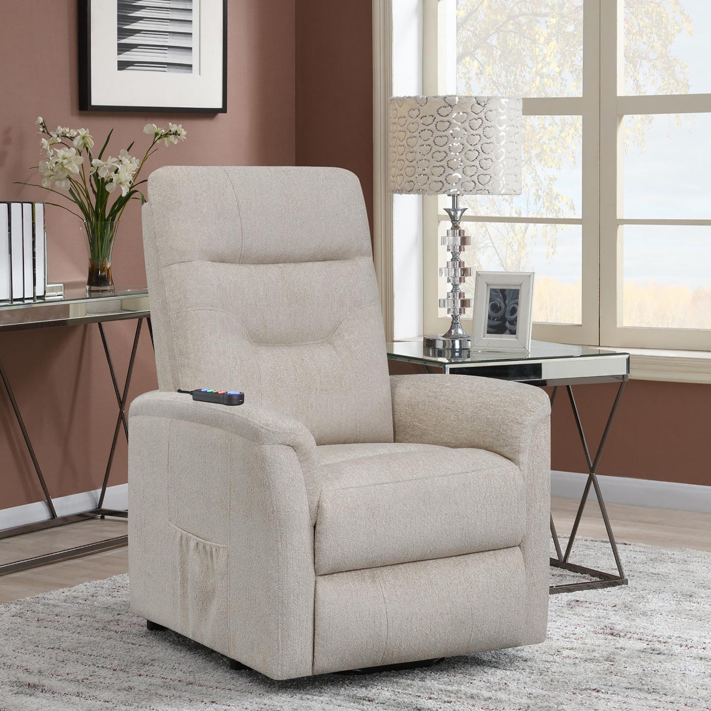 Lennox Power Lift Recliner with Storage Pocket - Beige