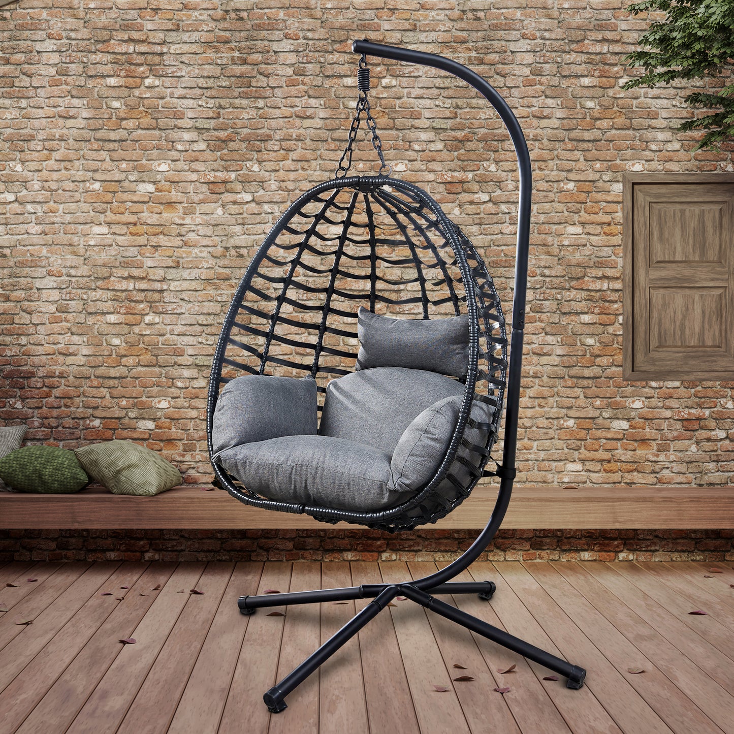 Goff Artisan Outdoor Wicker Swing Chair With Stand - Gray