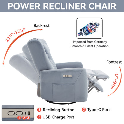 Davila Swivel and Rocker Power Recliner Chair with Lumbar and Neck Support - Blue