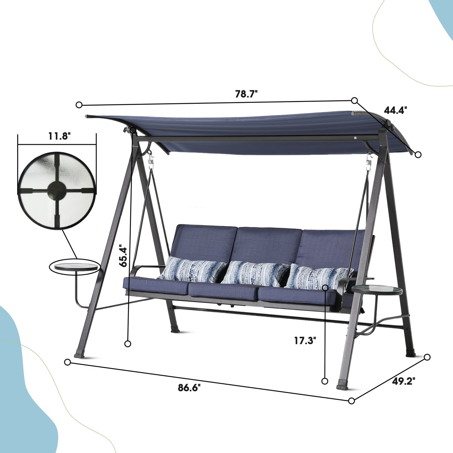 Minda Steel 3-seater Swing Porch Swing with Canopy - Blue