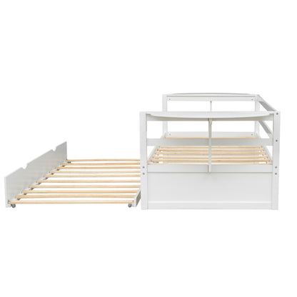 Tumo Twin Size Daybed with Trundle and Foldable Shelves - White