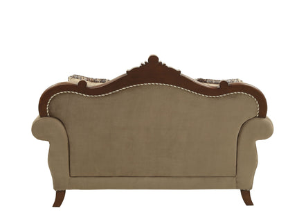 Mehadi Velvet Loveseat w/6 Pillows - Walnut