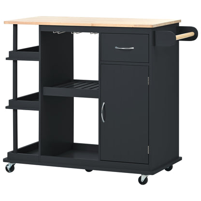 Elara Multipurpose Kitchen Cart Cabinet with Side Storage - Black