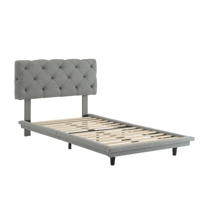 Joy Twin Size Upholstered Bed with Light Stripe - Gray