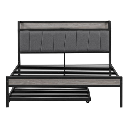 Quest Full Size Metal Platform Bed Frame with Trundle - Black