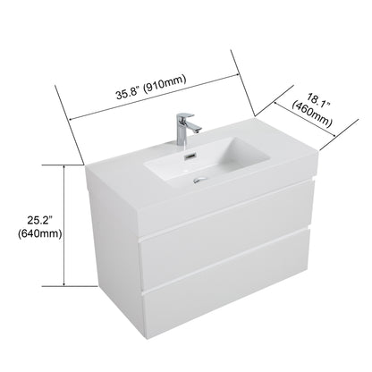 Alice 36" Bathroom Vanity with SinK Wall Mounted Floating -  White