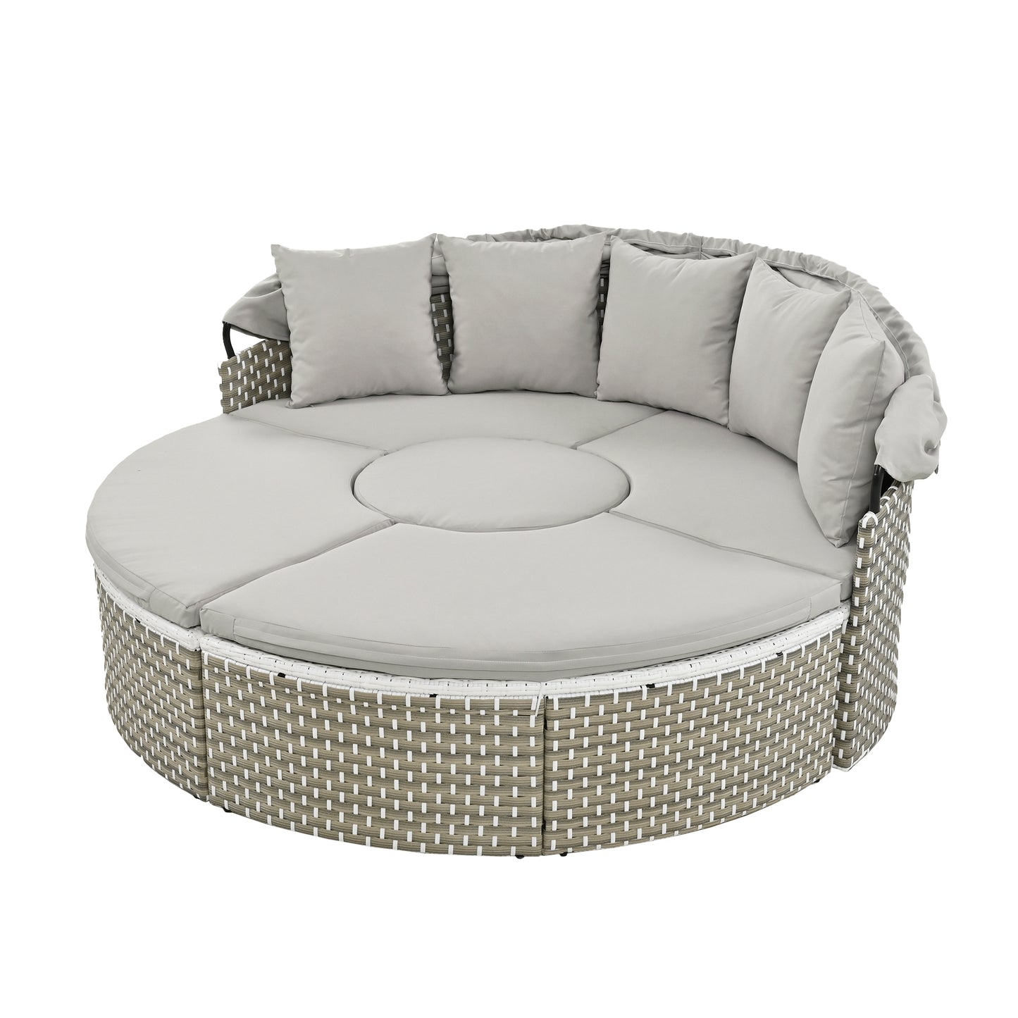 Malena 5 Pc Round Rattan Sectional Sofa Set with Retractable Canopy - Gray