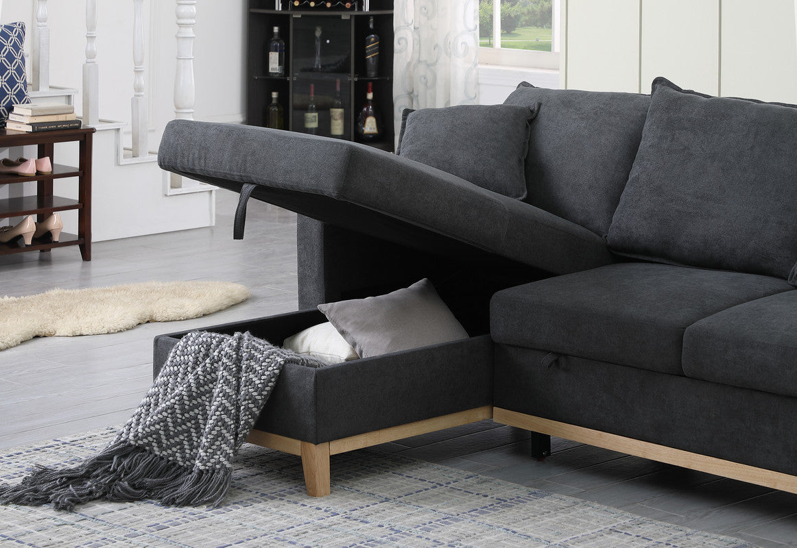 Colton Woven Reversible Sleeper Sectional Sofa with Storage Chaise - Dark Gray