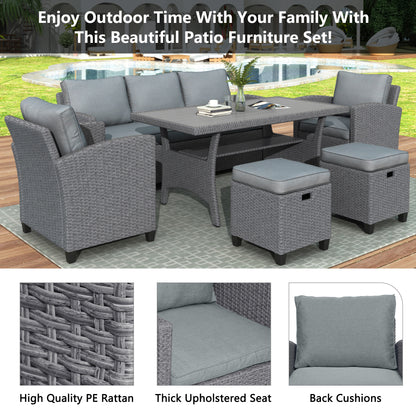 Matson 6 Pc Patio Rattan Wicker Set - Gray