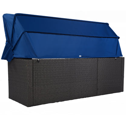 Getta Outdoor Patio Rectangle Daybed with Retractable Canopy - Blue