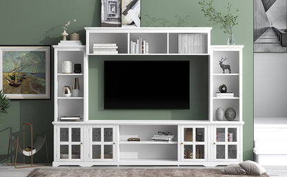 Tio Entertainment Wall Unit TV Stand with Tempered Glas - White