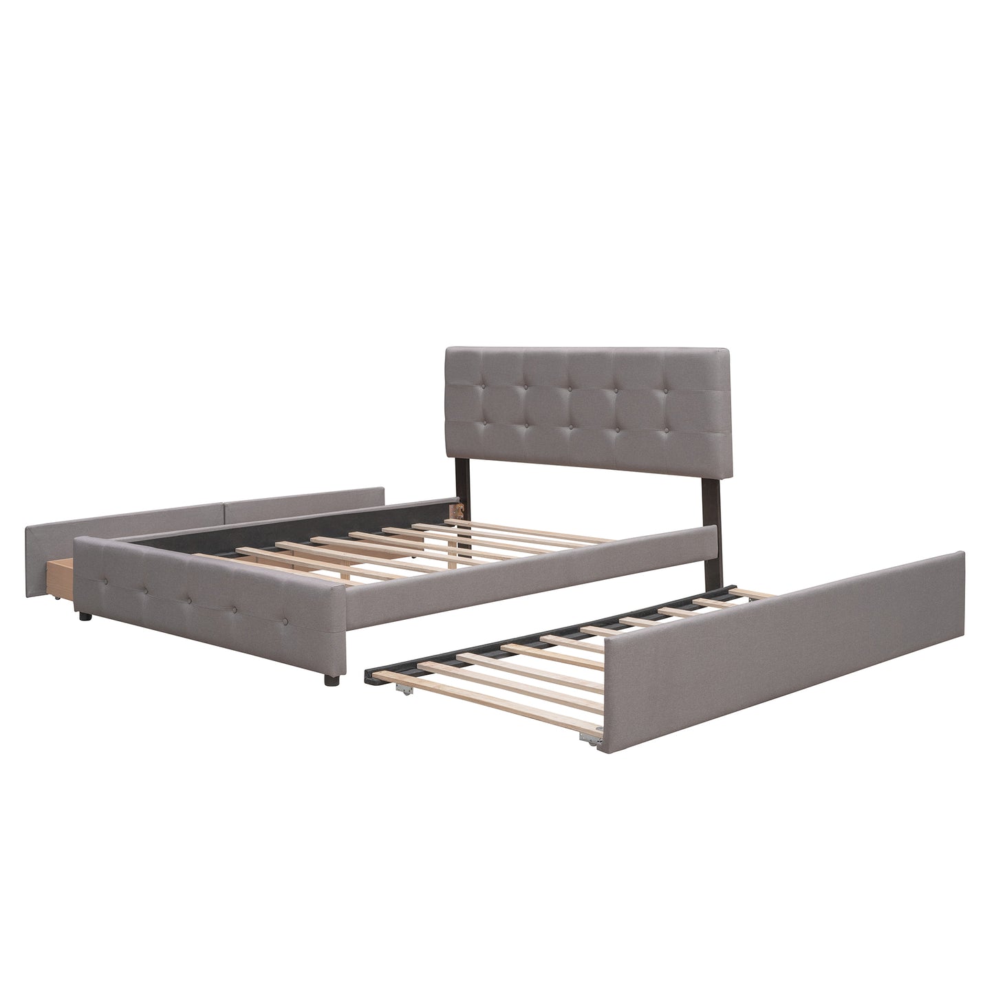 Draco Queen Size Platform Bed with 2 Drawers - Light Gray