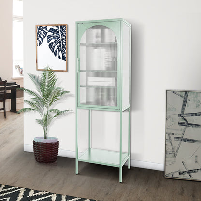 Arched Tempered Glass High Cabinet - Mint Green