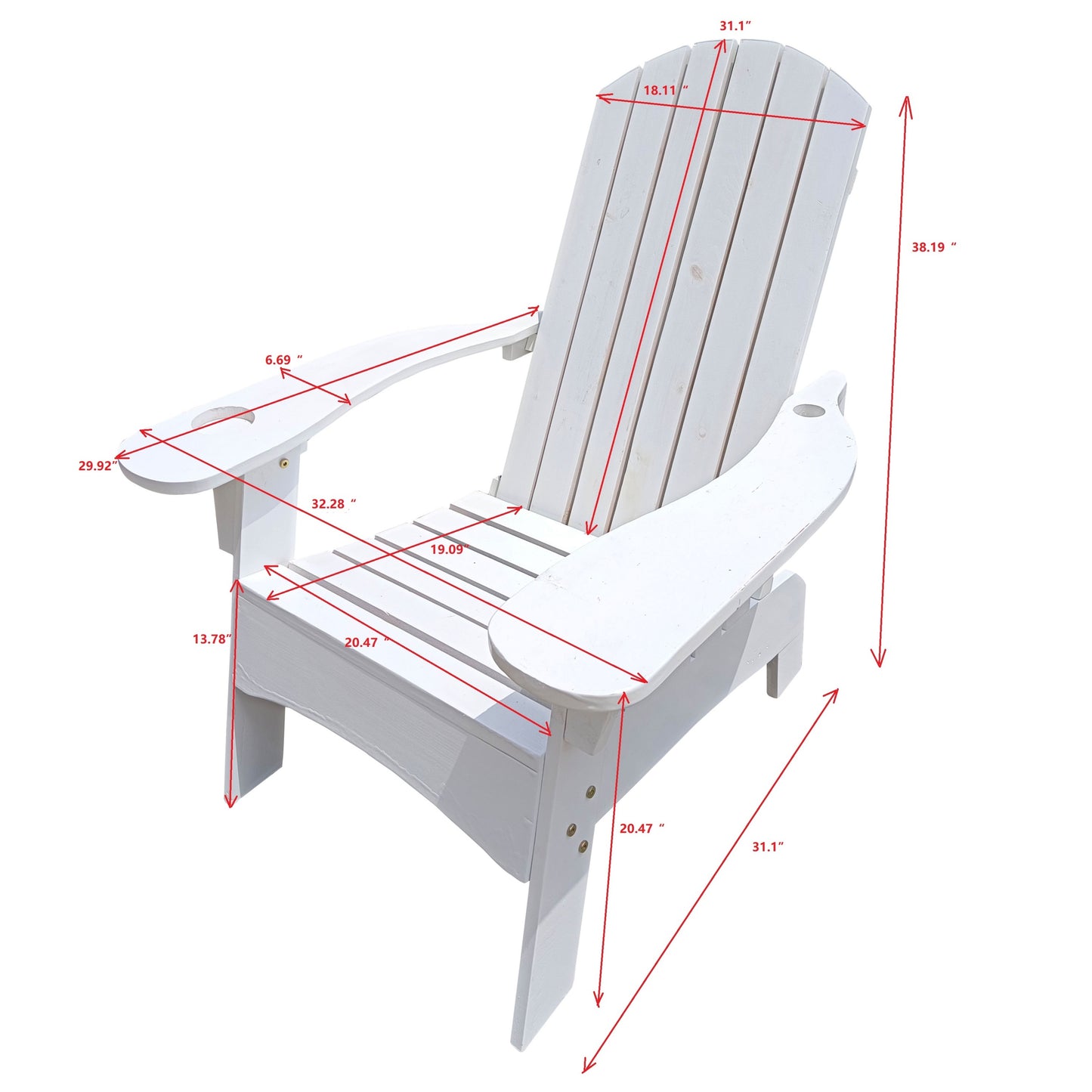 Surno Outdoor Wood Adirondack Chair with Umbrellaan hole - White