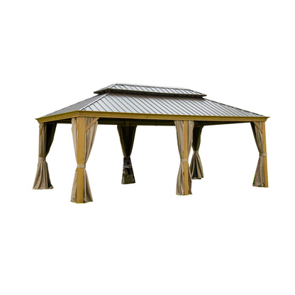 Shana 12 X 20 ft Hardtop Gazebo Outdoor Wooden Grain Coated Aluminum  - Yellow Brown