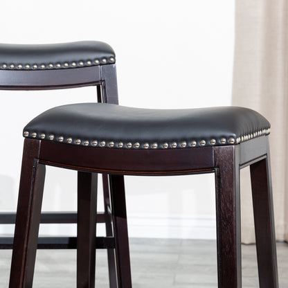 Viva Counter Stool, Espresso Finish, Black Leather Seat