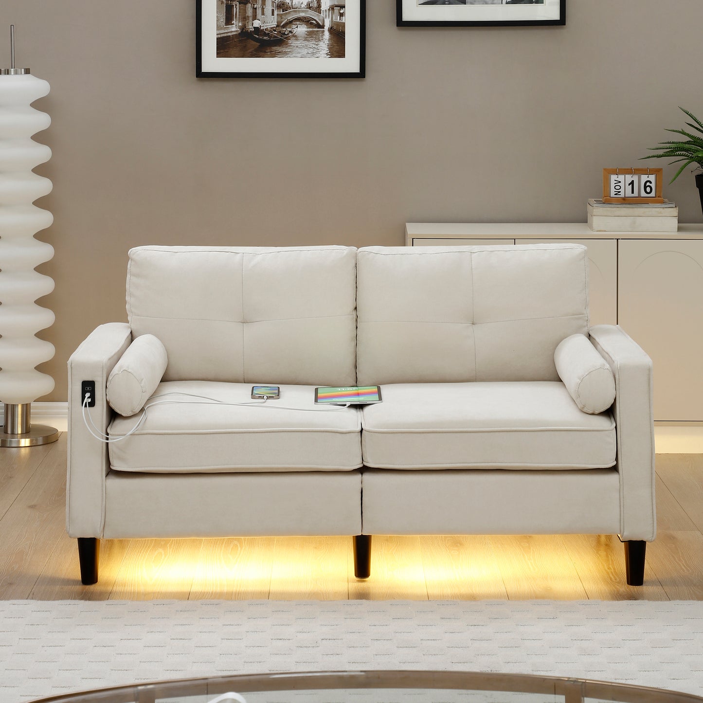 Loveseat Couch with LED Lights - Beige