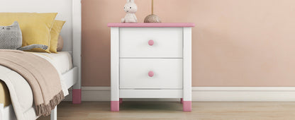 Hana Wooden Nightstand with Two Drawers - White+Pink