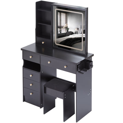 Yano Makeup Vanity Desk Set with LED Sliding Mirror - Black