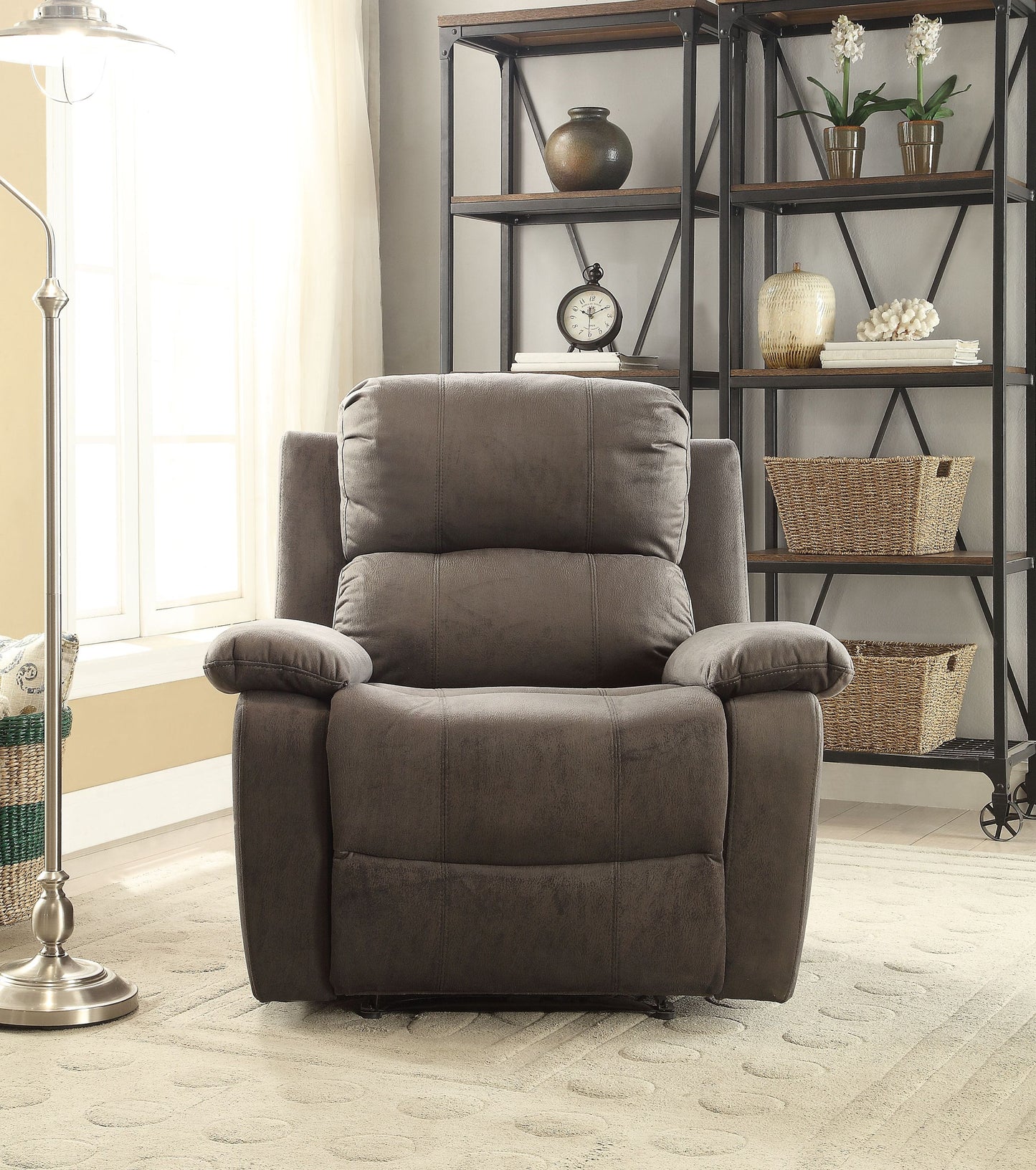 Aeon Polished Recliner with Pillow Top Arm - Charcoal