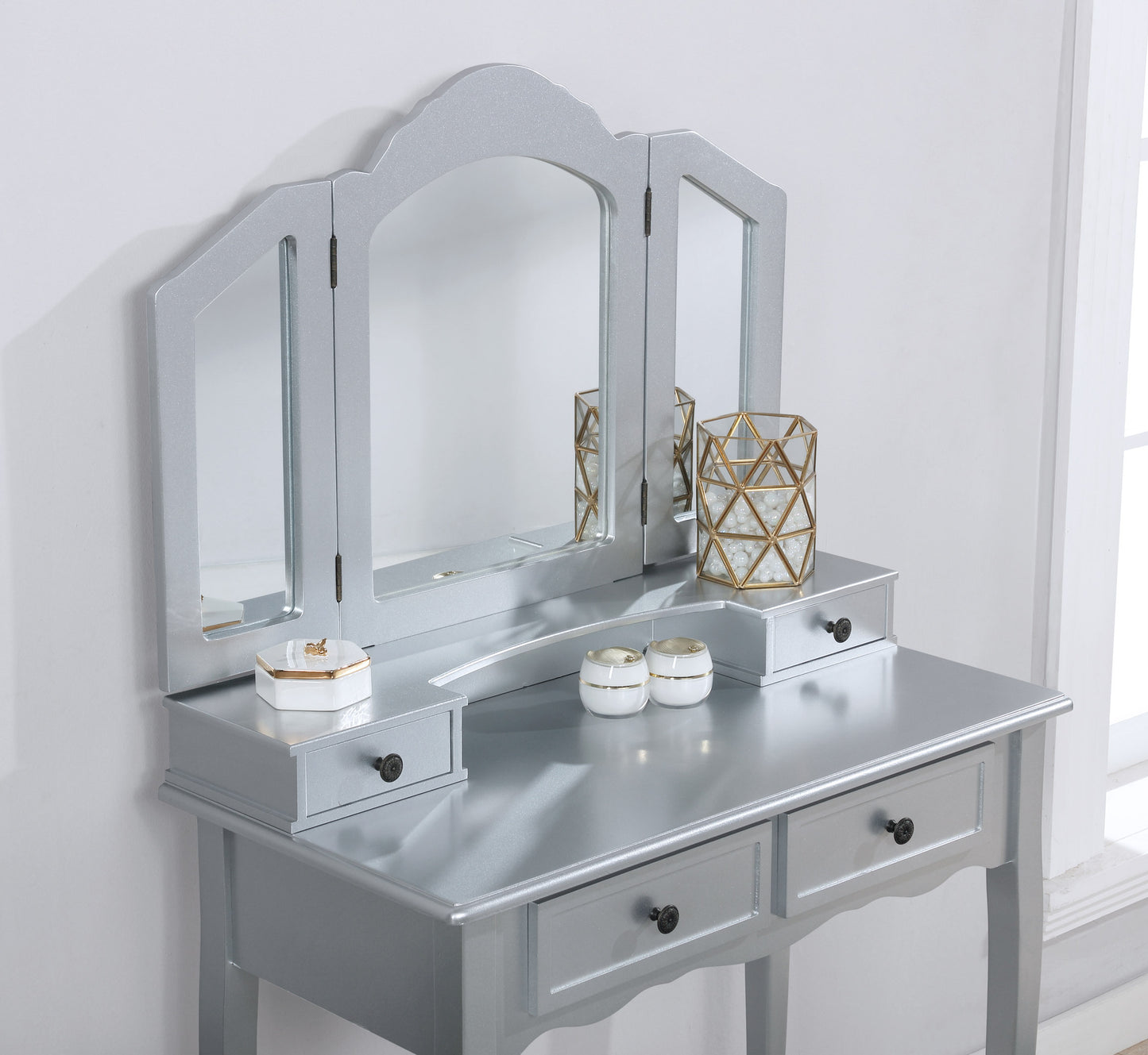 Sanlo Wooden Vanity Make Up Table and Stool Set - Silver