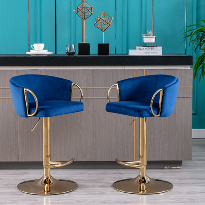 Echoes Velvet Swivel Bar Stools -  Navy Blue Set of 2