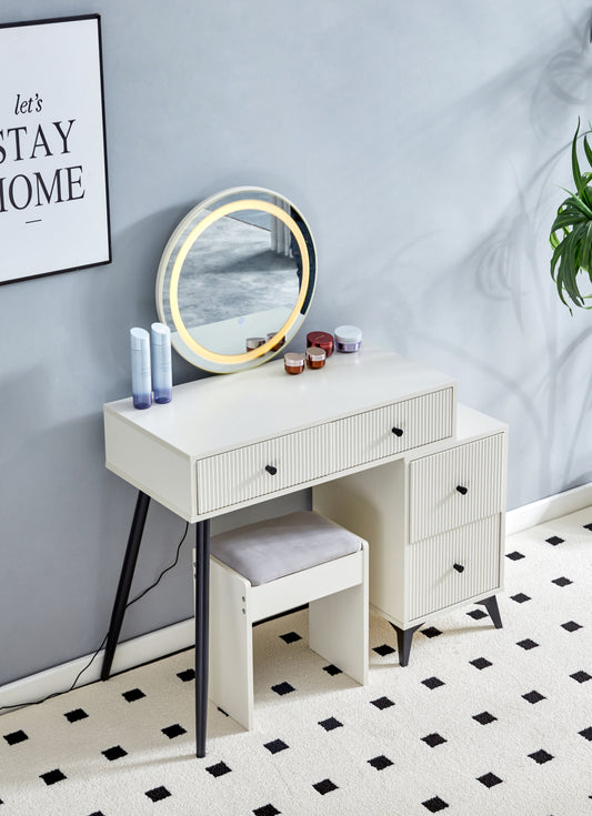 Glover Fluted Makeup Vanity Desk with Square LED Mirror