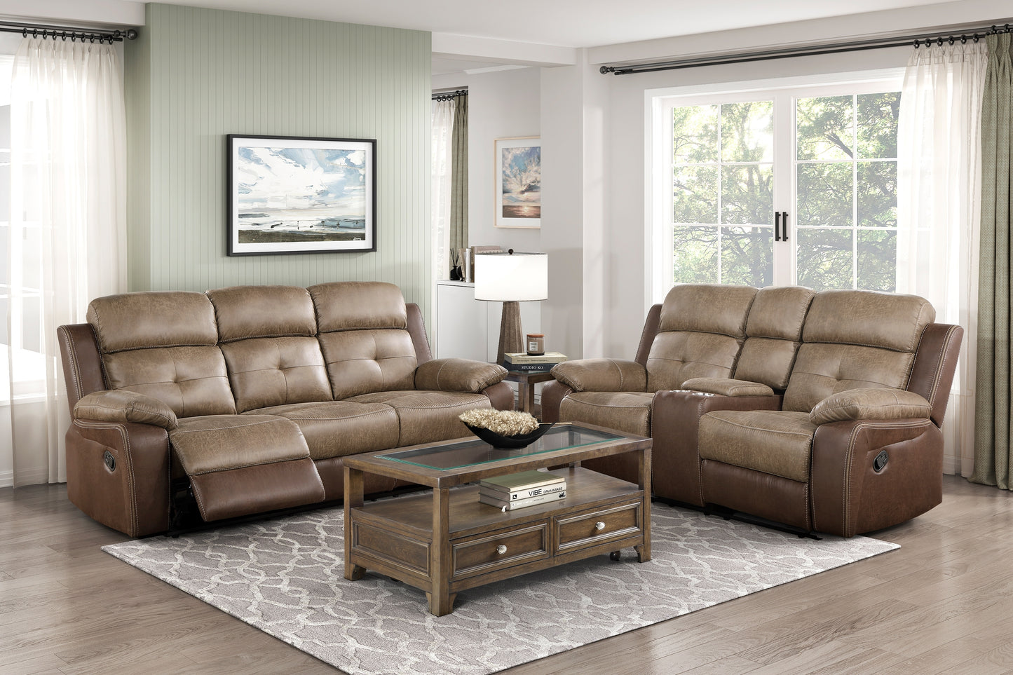 Gordon Dual Glider Reclining Loveseat with Center Console Plush Arms