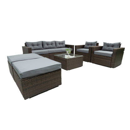 Burnette  6 Pc Outdoor Patio Rattan Sectional Sofa Set