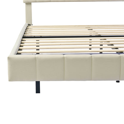 Marc Queen Size Floating Bed Frame with LED - Beige