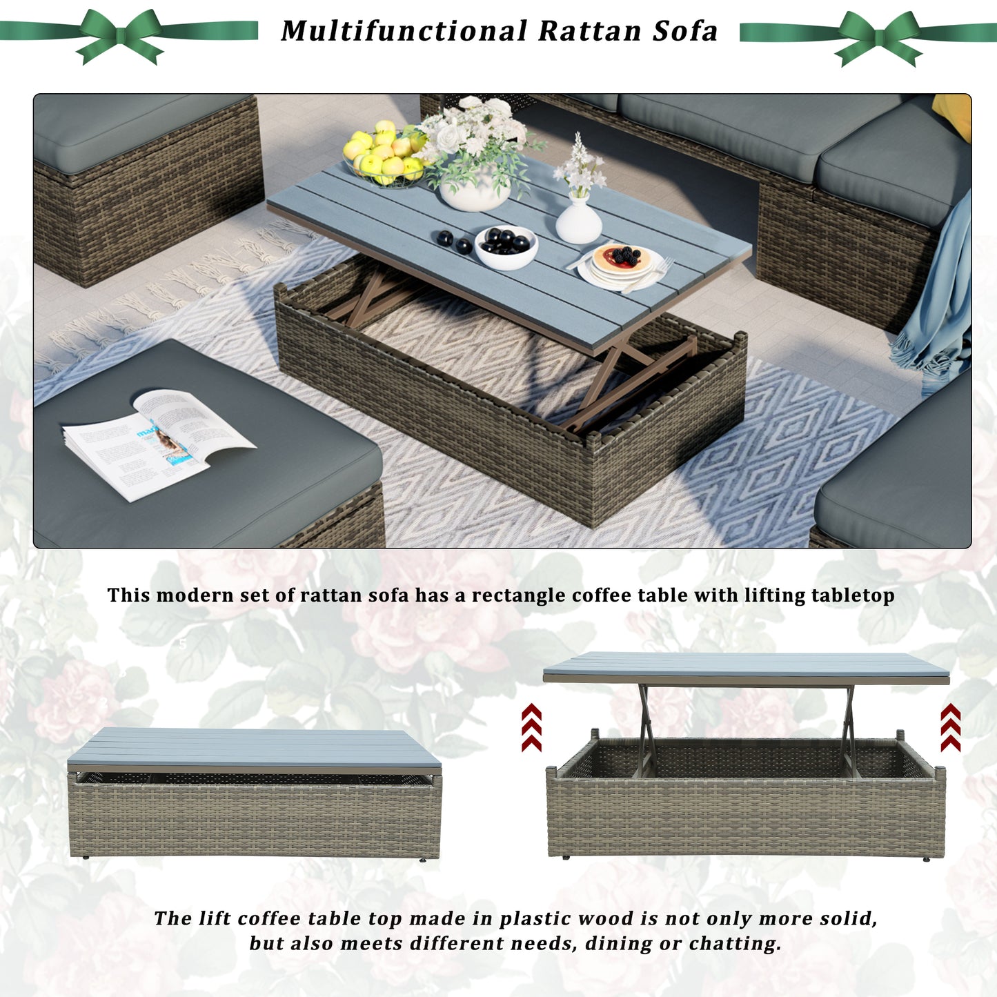 Ocie 5 Pc Outdoor Patio Rattan Sectional Sofa Set - Gray