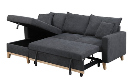 Colton Woven Reversible Sleeper Sectional Sofa with Storage Chaise - Dark Gray