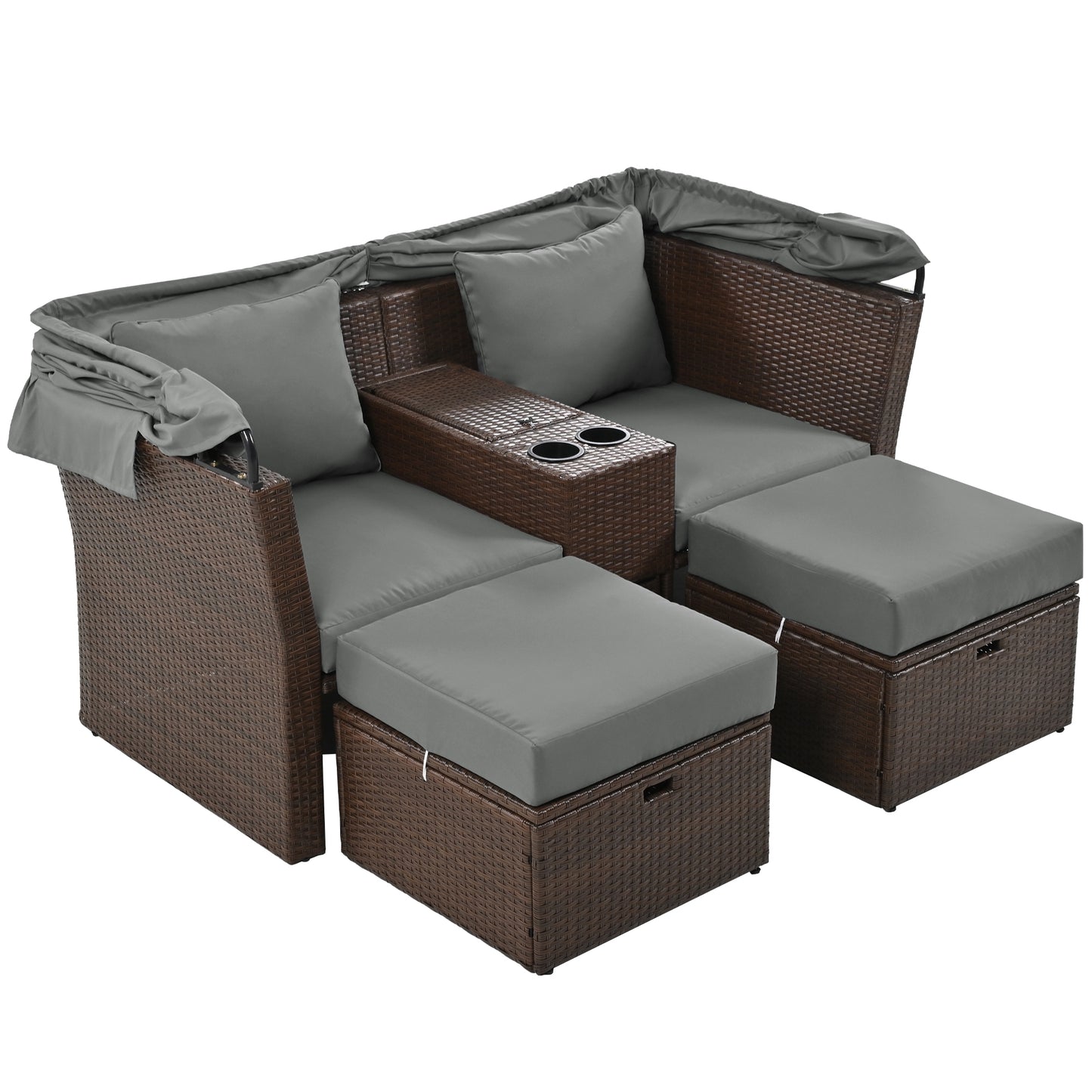 Ginson 2-Seater Outdoor Patio Daybed - Gray