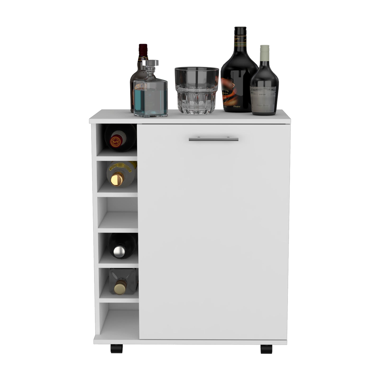 Halina Bar Cabinet With Wheels - White