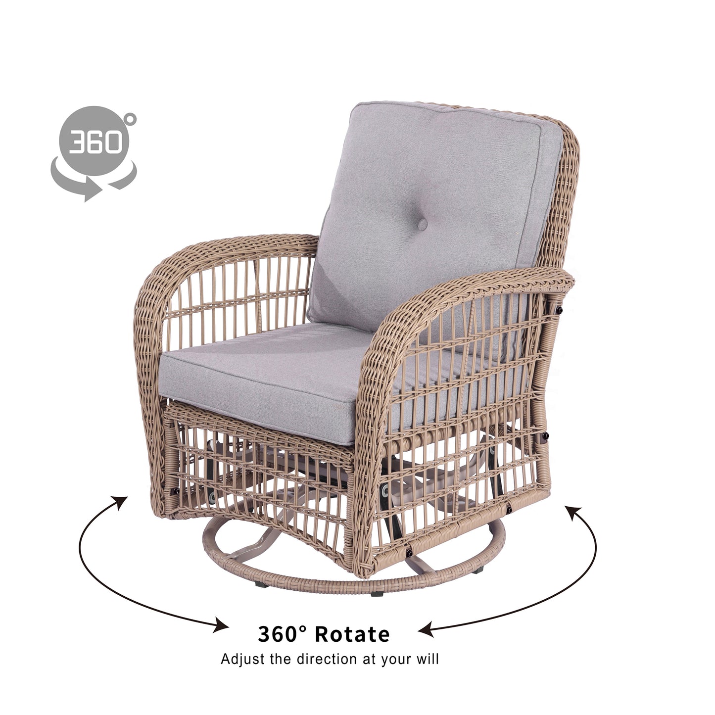 Vern 3 Pieces Outdoor Wicker Swive Rocking Chair Set