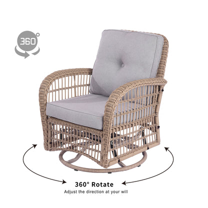 Vern 3 Pieces Outdoor Wicker Swive Rocking Chair Set