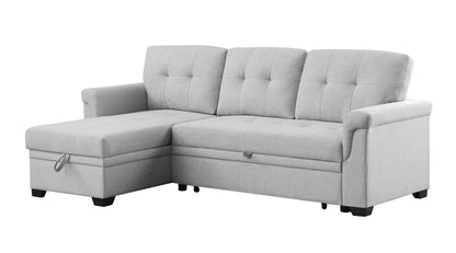 Hunter Linen Reversible Sleeper Sectional Sofa with Storage Chaise - Light Gray