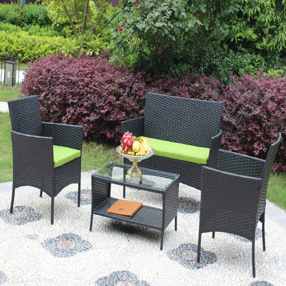 Miola 4 Pc Outdoor Patio Wicker Ratten Furniture Set - Green Cushion