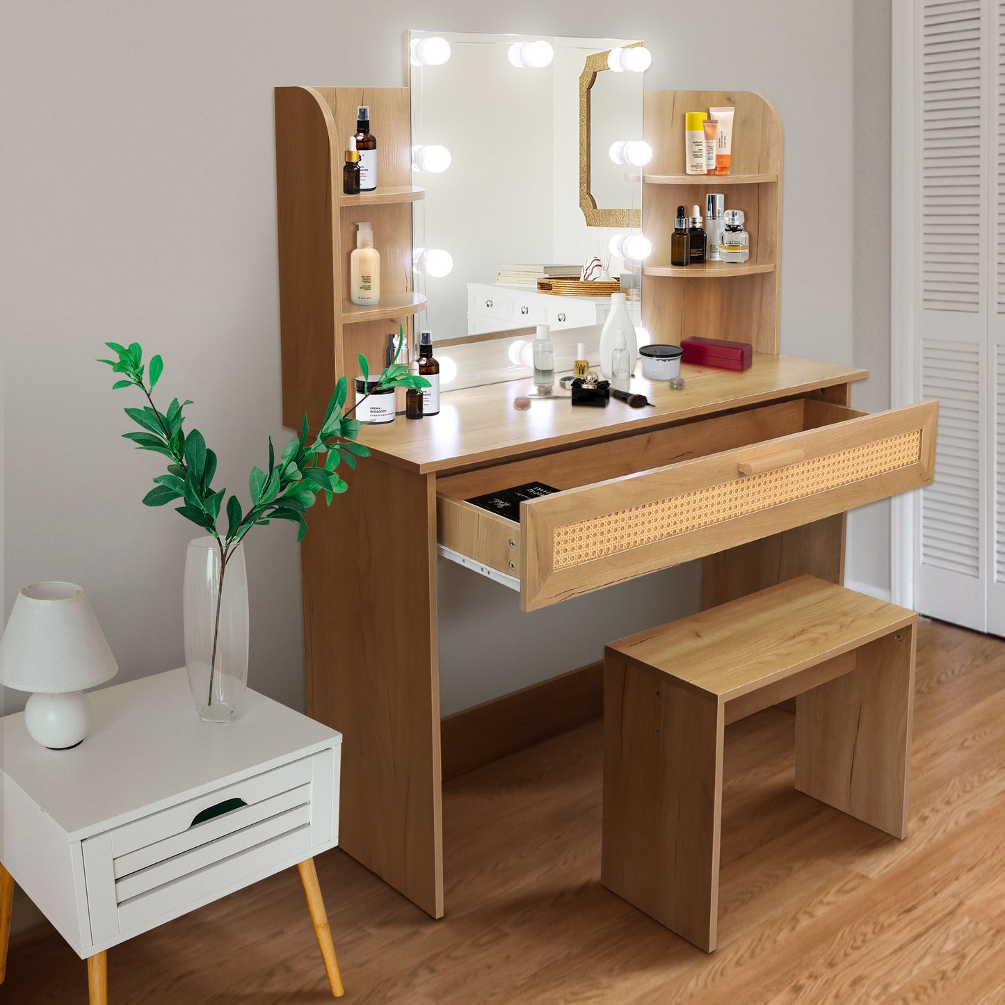 Brooks Vanity Desk Set With LED Lighting Mirror - Natural