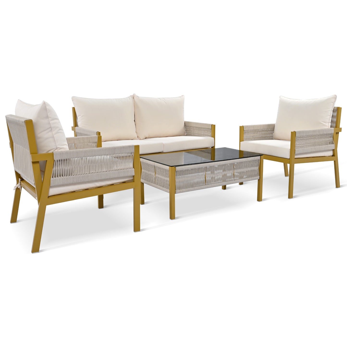 Mixon 4 Pc Patio Rope Sofa Set - Beige+Yellow