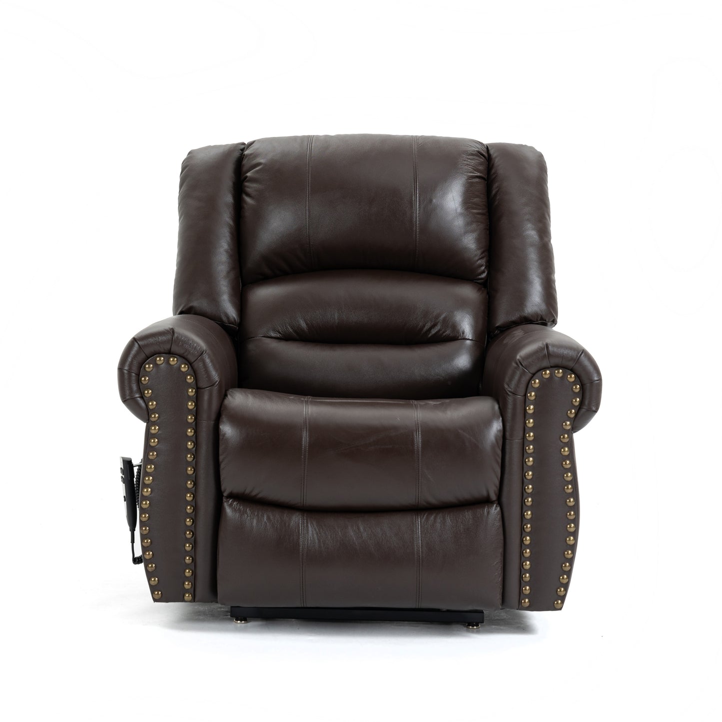 Zest Power Lift Genuine Leather Recliner Chair Heat Massage Dual Motor - Brown