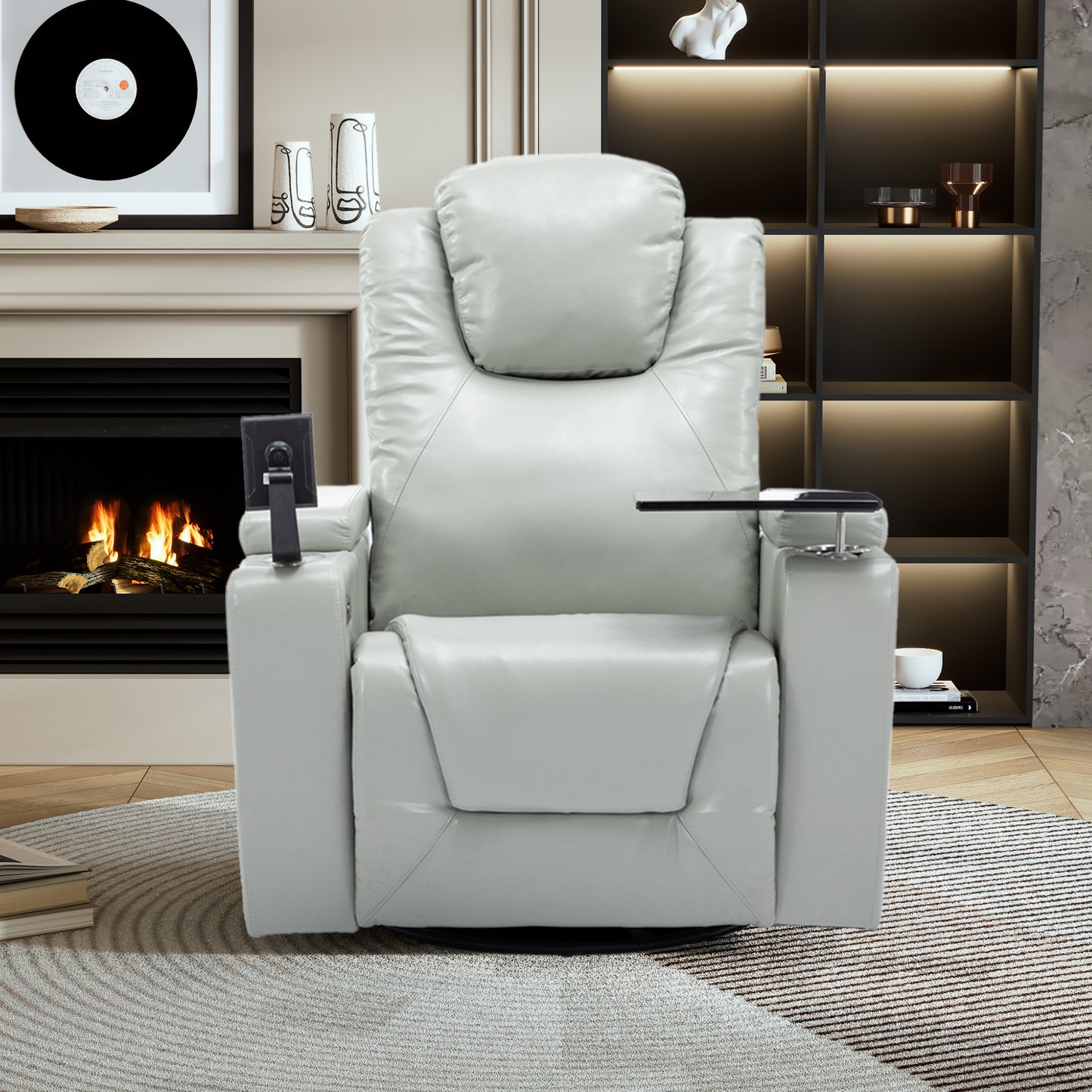 Otto PU Leather Power Recliner r with Surround Sound -Tray Table - Gray