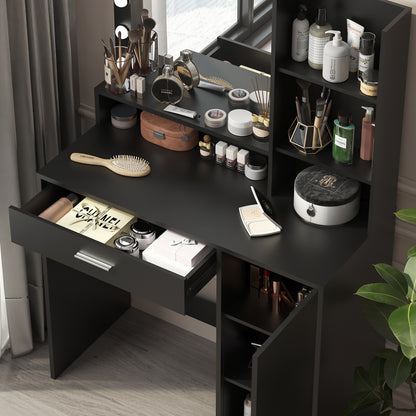 Vez Vanity Desk with Mirror & Light - Black