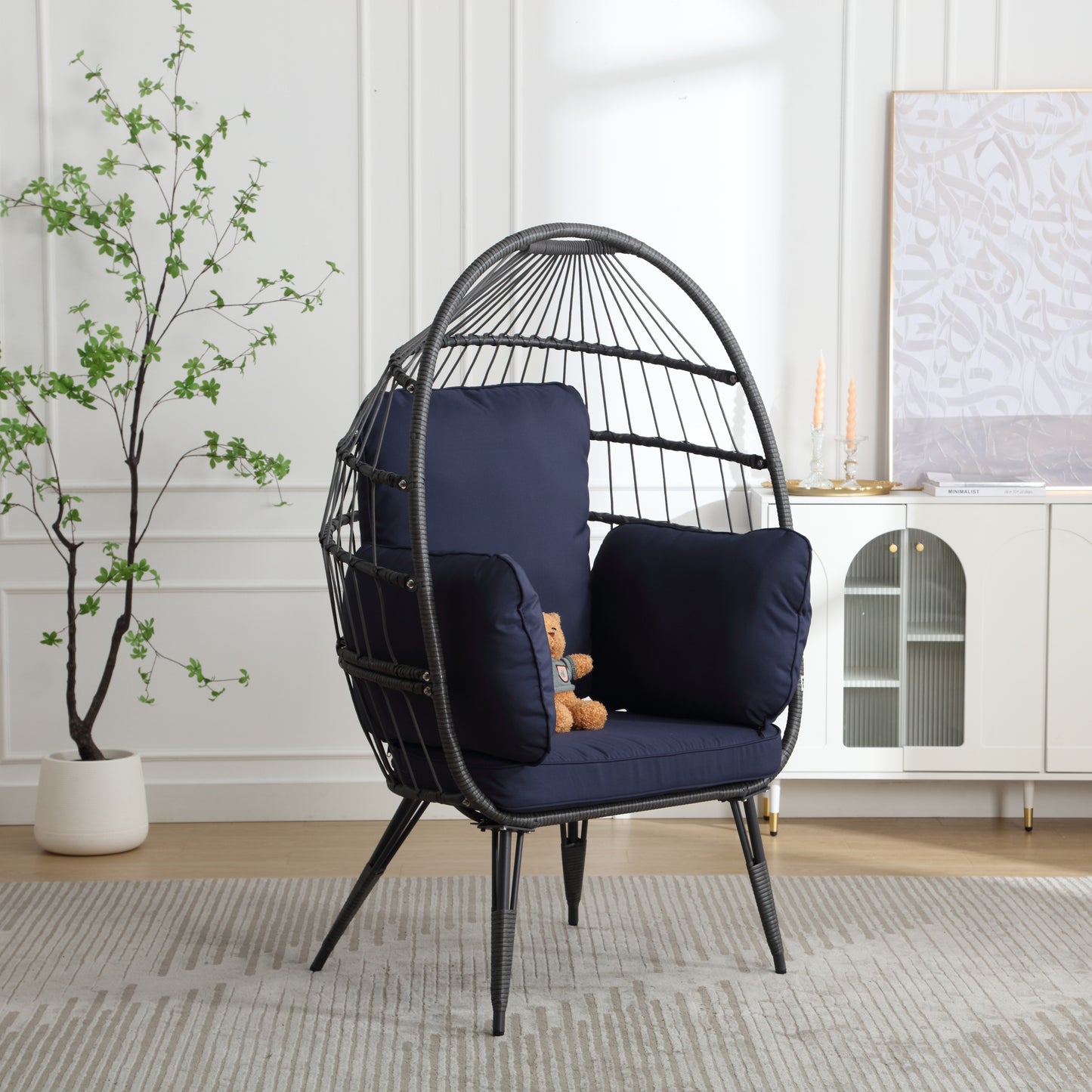 Mora Egg Wicker Outdoor Indoor Basket Chair - Navy