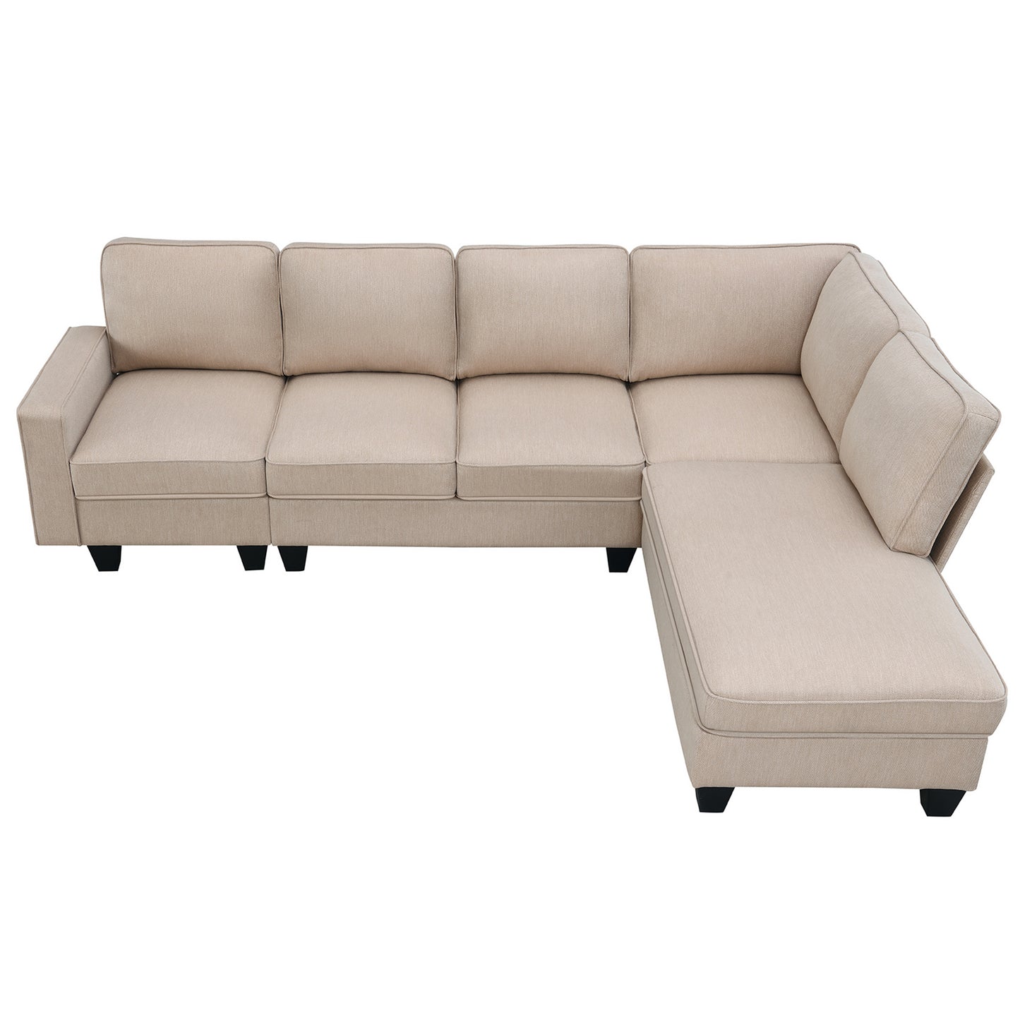 Vortex 7-seat Linen Fabric L-shaped Sectional Sofa - khaki